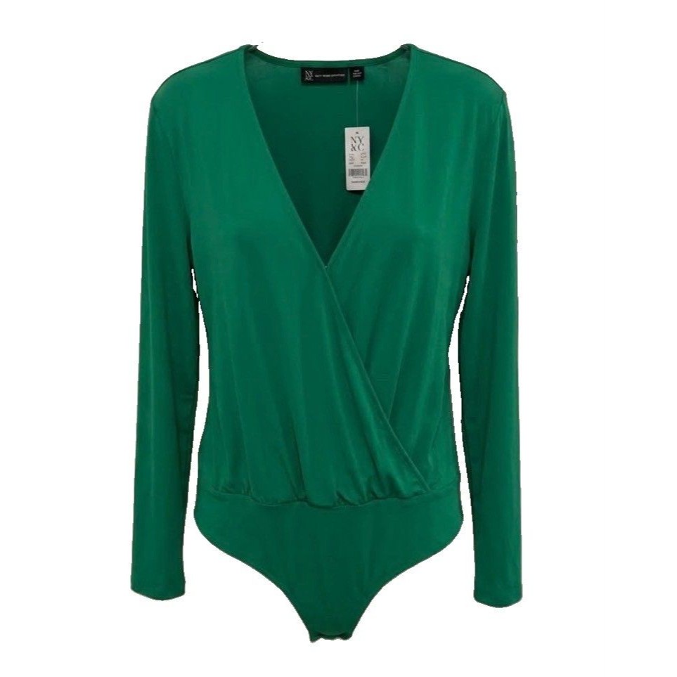 Ny&C Plus Size 2xl Green Bodysuit Nwt Women's Stretch Drape Blouse Career Top